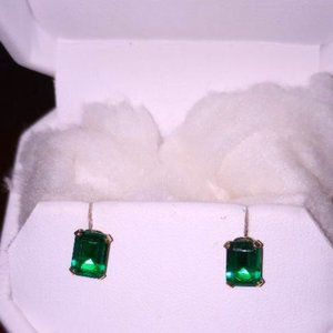 1.0 TCW14k Emerald cut, fine natural Emerald stone stud Earings